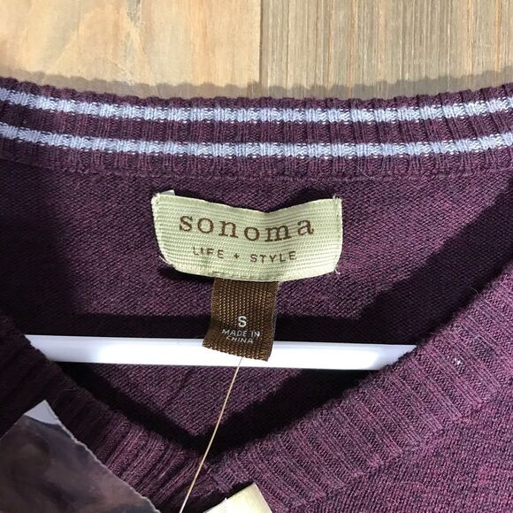 NWT Sonoma Mens Burgundy V-Neck Pullover Sweater Size Small - Picture 6 of 16